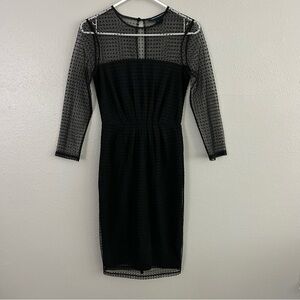 French Connection Black Polka Dot Mesh Lace Long Sleeve Pencil Dress Size 2